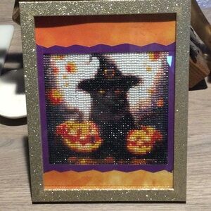 Halloween Cat 3D Beaded Art in Glitter Frame